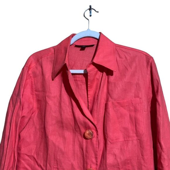 Lafayette 148 New York Womens Size 8 Coral Button Linen Blazer Jacket - Picture 2 of 7